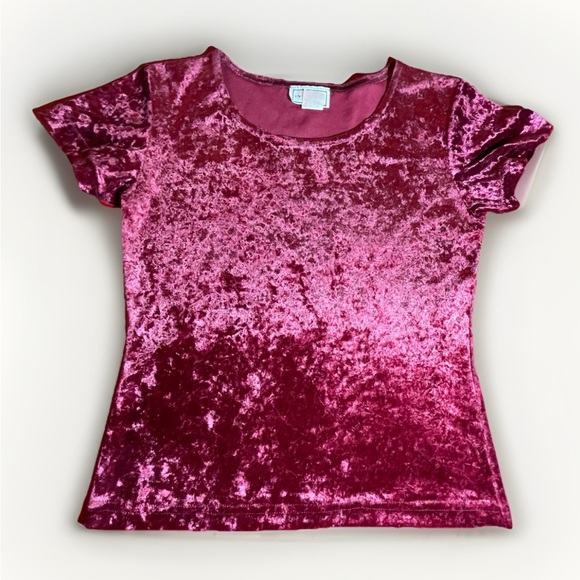 Y2K Goth Grunge Red Velvet Top Womens M Fits S Short Sleeve Stretch Clubwear Vtg - Picture 1 of 5